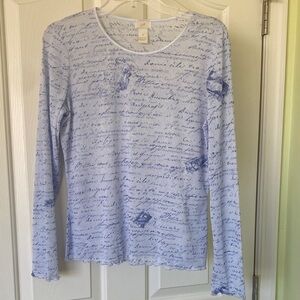 VINTAGE J. Jill Light Blue Script Long Sleeve Top